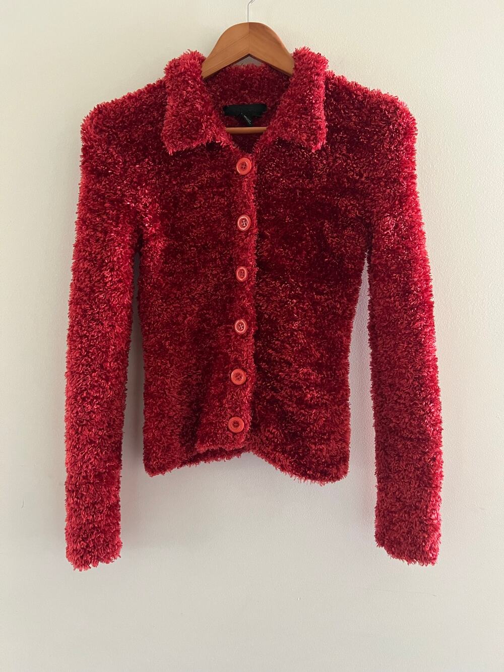 Radzoli Teddy Bear Plush Soft Jacket Stretchy Red Button Up Size Medium JL